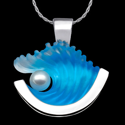 14K große Weißgold Perle Welle Anhänger