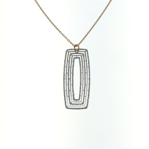 Sterling Silver Sparkle Glitter Rose-Toned Rectangular Pendant Necklace