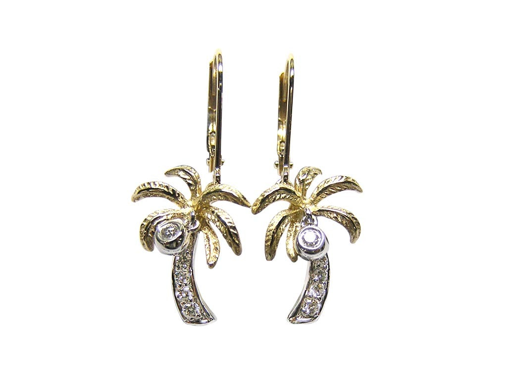 14K TWO TONE PALM TREE EARRINGS