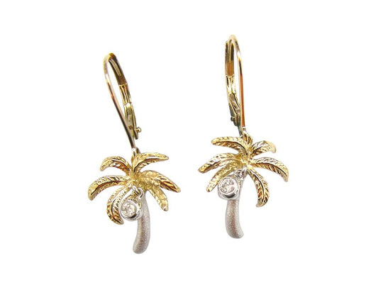 14k 2/tone 15mm Palm Tree Earrings with 2 Diamonds