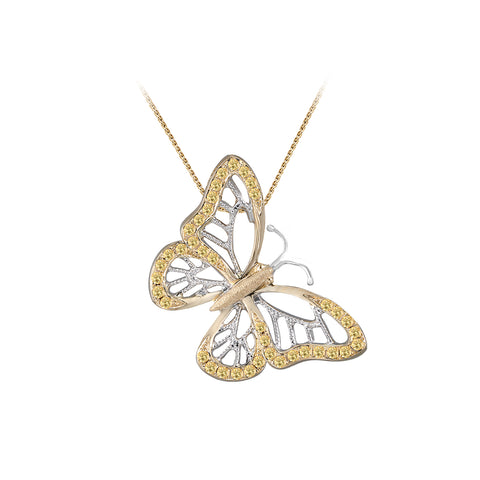 14k 2/tone Single Butterfly Pendant with 40 Yellow Sapphires
