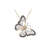 Pendant 14K 2 / Tone Single Butterfly (Morpho bleu) avec 48 saphirs bleus
