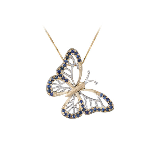 14k 2/tone Single Butterfly Pendant with 40 Blue Sapphires