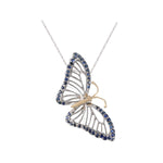 14k 2/tone Single Butterfly (Blue Morpho) Pendant with 48 Blue Sapphires
