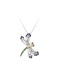 14k 2/tone Dragonfly Pendant with 16 Blue Sapphires and 7 Tsavorites