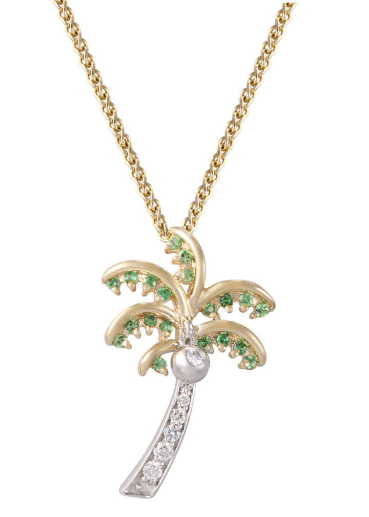 TWO TONE SINGLE DIAMOND PALM TREE PENDANT