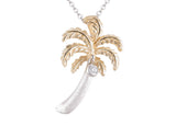 14K TWO TONE PALM TREE PENDANT DIAMOND NECKLACE