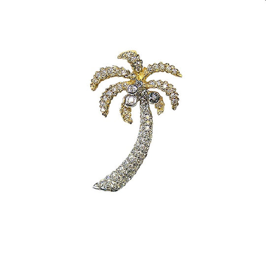 14k 2/tone 30mm Single Palm Tree Pendant with 75 Diamonds