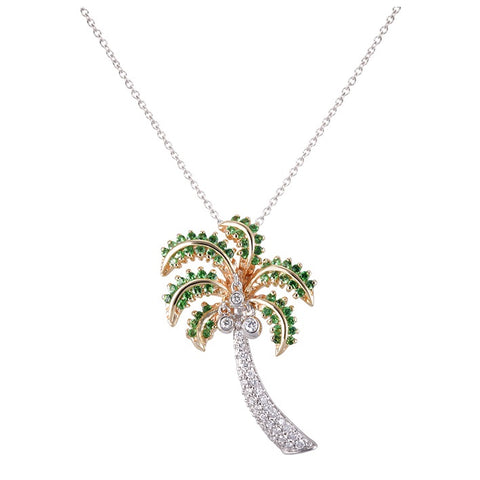 14K TWO TONE PALM TREE PENDANT NECKLACE