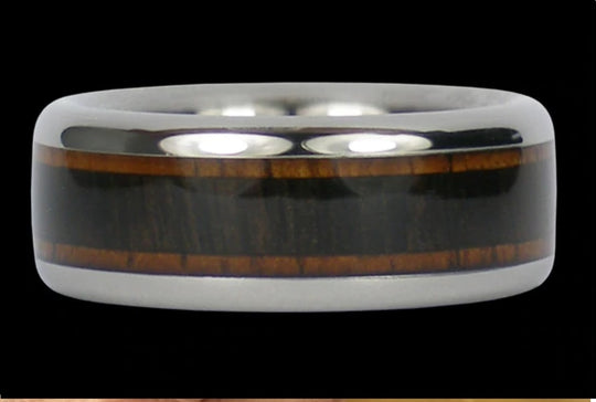 Titanium Ring with Koa and Black Wood Inlays