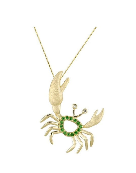 Colgante de cangrejo de 14k con 2 diamantes y 14 tsavorites