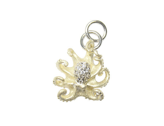 14k 2/tone 16mm Octopus Charm with 19 Diamonds