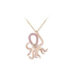 14K ROSE GOLD DIAMOND OCTOPUS PENDANT NECKLACE