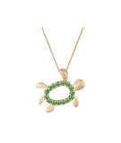 14K YELLOW GOLD DIAMOND HONU PENDANT NECKLACE TSAVORITES
