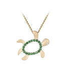 14K YELLOW GOLD DIAMOND HONU PENDANT NECKLACE