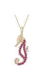 14K YELLOW GOLD DIAMOND SEA HORSE PENDANT NECKLACE