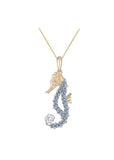 14K TWO TONE DIAMOND SINGLE SEA HORSE PENDANT NECKLACE