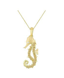 14K YELLOW GOLD DIAMOND SEA HORSE PENDANT NECKLACE