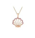14K PASTEL PINK SAPPHIRE SHELL PENDANT NECKLACE