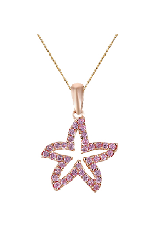 Colgante de estrella marina de 14k 15 mm con 39 zafiros rosa pastel
