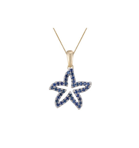 Pendard d'étoile Sea Star 14K 2 / Tone 15 mm avec 39 saphirs bleus