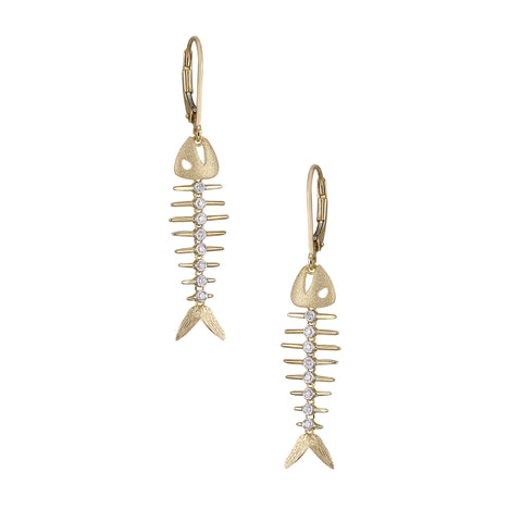 14k 2/tone Fish Bone Earrings with 16 Diamonds