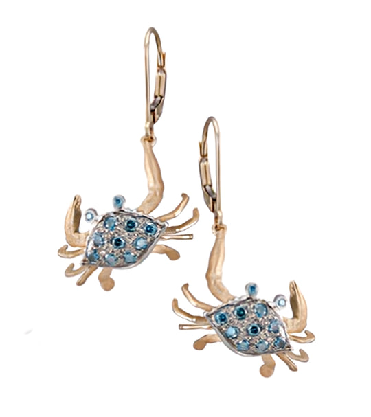 Pendientes de cangrejo de 14k con 22 diamantes azules