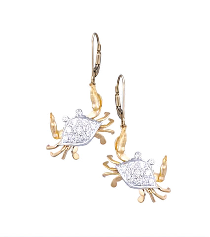 14K 2/TONE CRAB EARRING WITH LEVERBACK