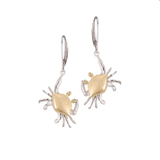 Pendientes de cangrejo de 14k 2/tono de 18 mm con 4 diamantes