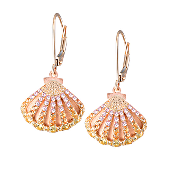 14K 2 / boucle d'oreille de coquille de ton avec 96 saphirs colorés