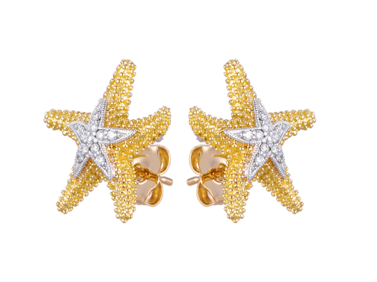 14k 16mm Starfish Earrings with 22 Diamonds