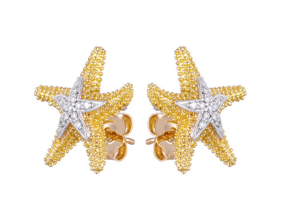 18K White Gold Diamond Starfish Earrings