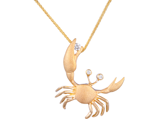 14k 22mm Crab Pendant with 3 Diamonds