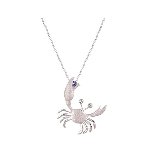 Colgante de cangrejo de 14k 22 mm con 2 diamantes y 1 tanzanita