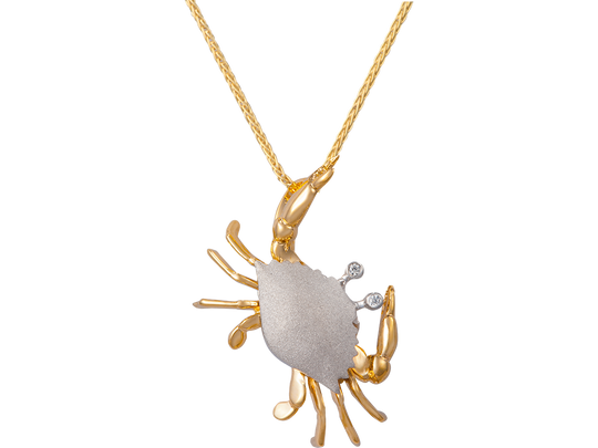 14k 2/tone 25mm Crab Pendant with 2 Diamonds