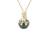 Colgante de pulpo de oro con perlas y diamantes tahitianos de 13 mm