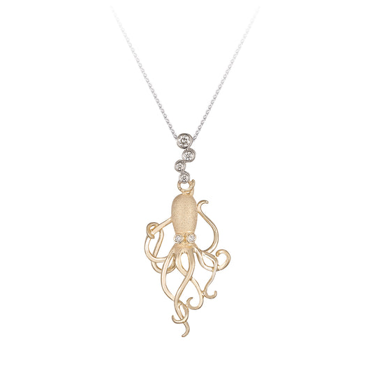 14k 2/tone Octopus Pendant with 6 Diamonds