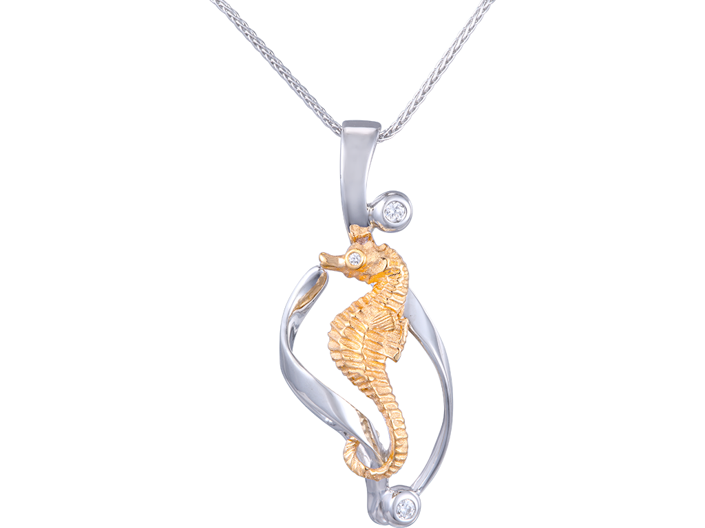 14K 2/TONES SINGLE SEA HORSE PENDANT
