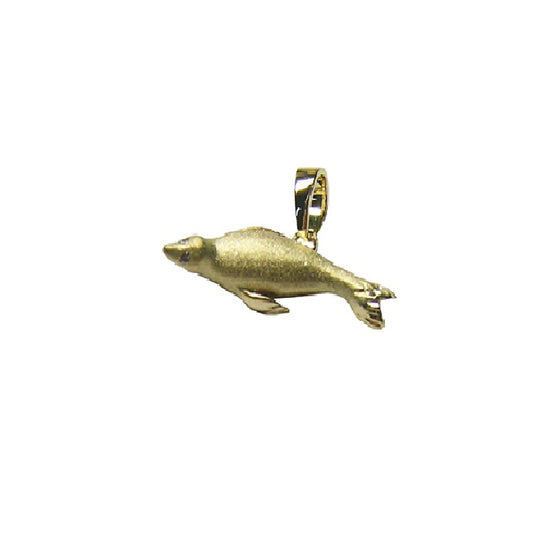 14k 20mm Seal Pendant "Searching" with 2 Diamonds