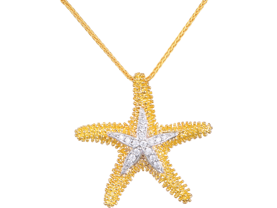 14k 22mm Starfish Pendant with 16 Diamonds