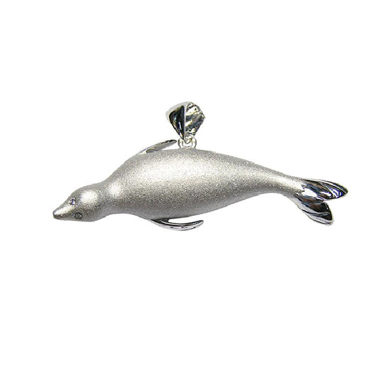 14k 40mm Seal Pendant "Searching" with 2 Diamonds