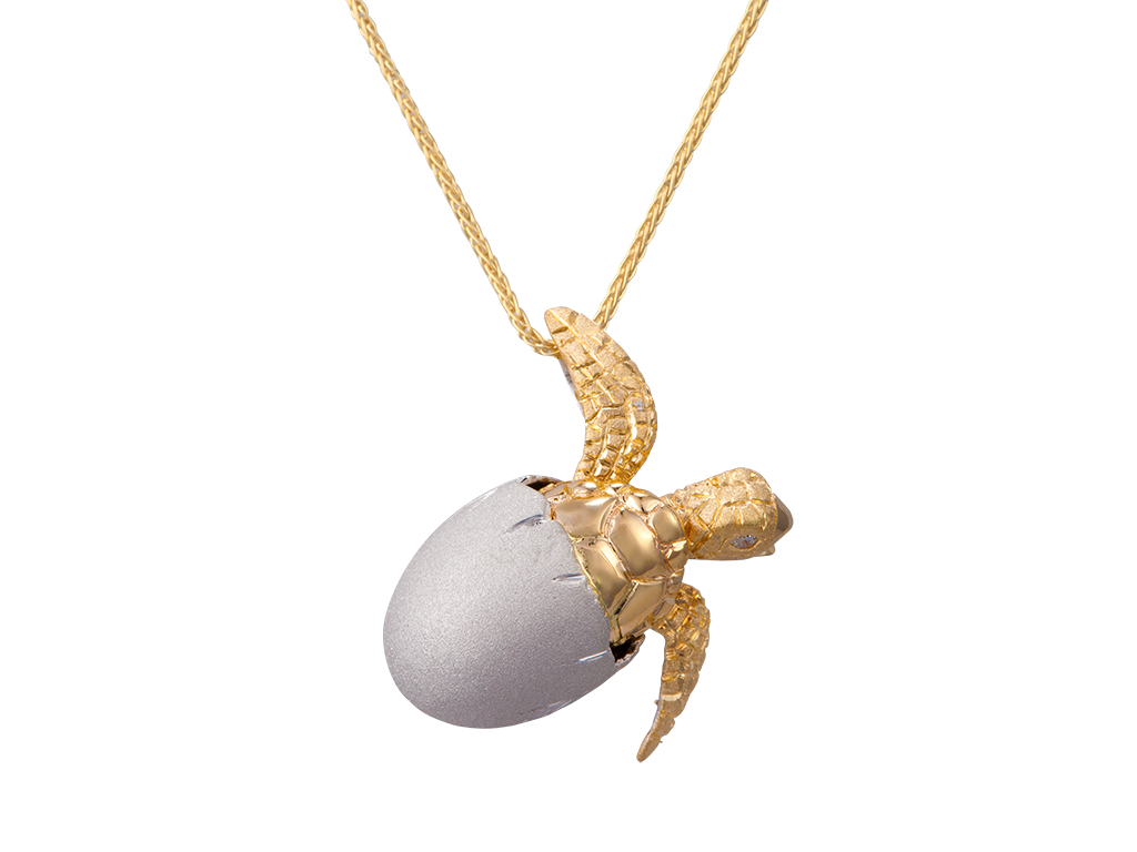 14K 2/TONE 20MM HATCHING TURTLE PENDANT 