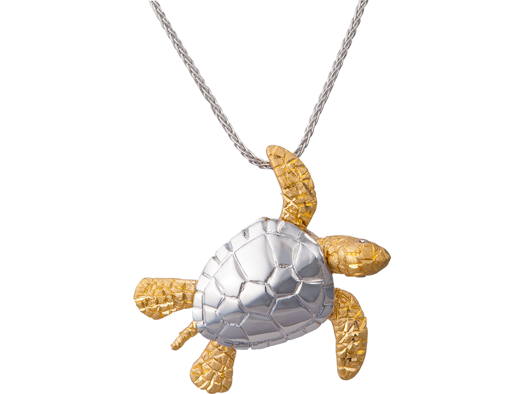 14K 2/TONE 25MM SEA TURTLE PENDANT