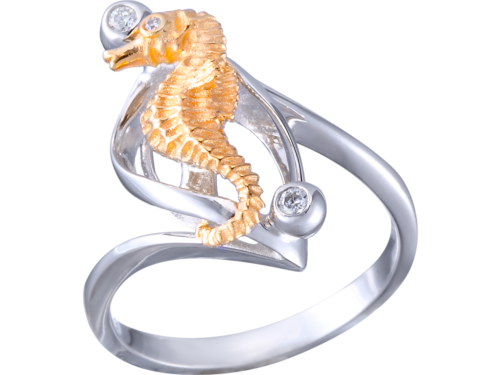 14K 2/TONE SINGLE SEA HORSE RING