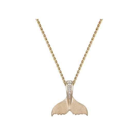 Colgante de cola de sierra de ballena de 14k 15 mm con 5 diamantes