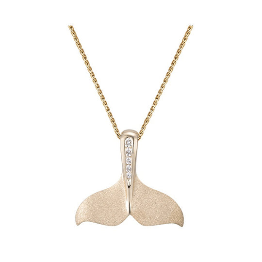 Colgante de cola de ballena de 14k 25 mm con 5 diamantes