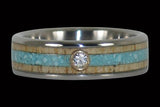 Diamond Titanium Ring Band with Turquoise and Mango Wood