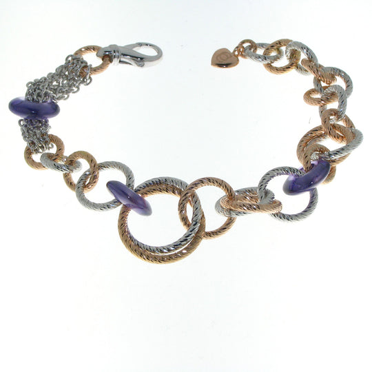 Brazalete de amatista de circonía cúbica de rosa blanca