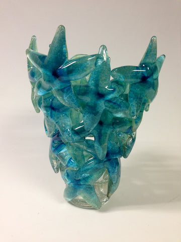 Teal Blue Starfish Cluster Vase