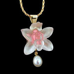 14K Yellow Gold with Pearl Orchid Pendant